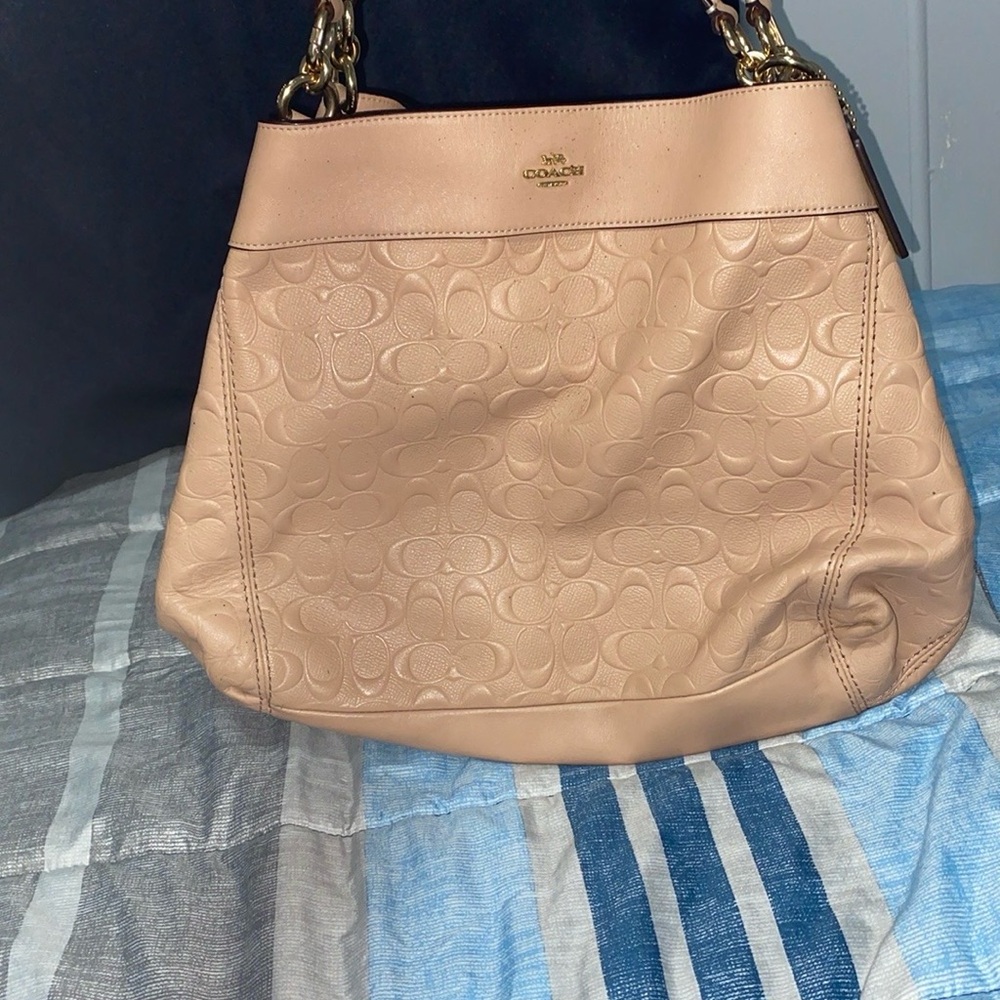Coach Beige Embossed Shoulder Bag